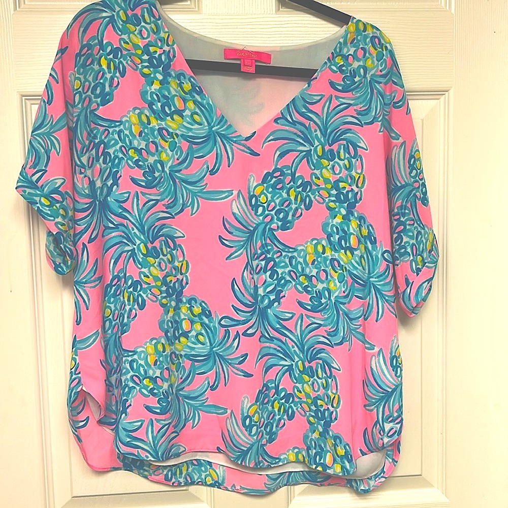 Lilly Pulitzer Casden Top Pelican Pink Lined Oversized FLowy size M New